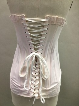 MTO, Lt Pink, Cotton, Hooking Front Busk, Lace Up Back, Elastic Underbust
