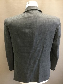 Mens, Sportcoat/Blazer, CALVIN KLEIN, Gray, Charcoal Gray, Lt Gray, Silk, Wool, Plaid-  Windowpane, 42S, Single Breasted, 2 Buttons,  3 Pockets, Notched Lapel, Hand Picked Lapel