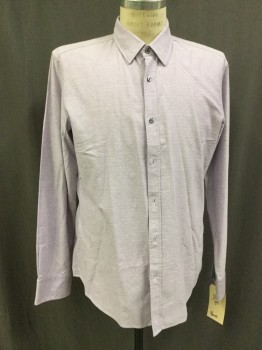 BOSS, Lavender Purple, White, Cotton, 2 Color Weave, Button Front, Collar Attached, Long Sleeves,