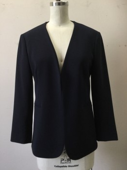 Womens, Blazer, THEORY, Navy Blue, Polyester, Solid, 4, Navy, Open Front, 3/4 Sleeve, 2 Pockets,