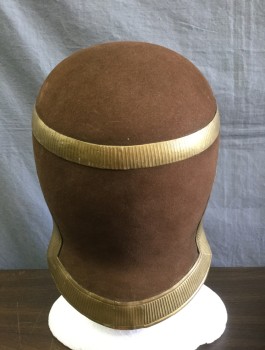 Unisex, Historical Fiction Headpiece, N/L MTO, Brown, Gold, Fiberglass, Suede, Brown Suede with Gold Faux Metal Trim/Edging, Eagle/Bird Detail Embossed on Front Face Opening, Fits Close to Head, Made To Order Egyptian Inspired
