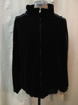 Mens, Athleisure, Jacket, SWEAT C DO, Black, Gray, Cotton, Polyester, Solid, XL, Black Velvet, Zip Front, Gray Piping, 2 Pockets,