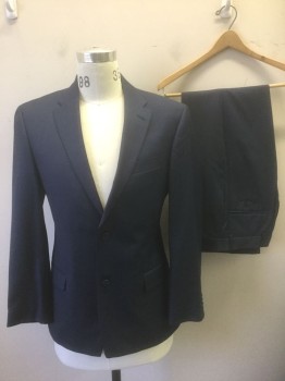 TOMMY HILFIGER, Slate Blue, Wool, Solid, Single Breasted, Notched Lapel, 2 Buttons, 3 Pockets, Blue/White Striped Lining, FC040261 **Has Been Altered - Taken In