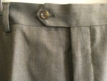 PAUL FREDRICK, Taupe, Wool, Elastane, 2 Color Weave, Flat Front, Button Tab, Belt Loops, Cuffs, Double See FC046859