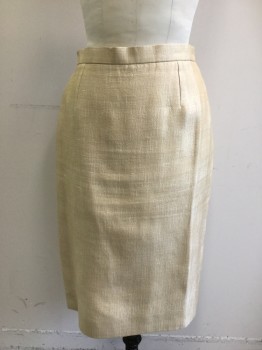 Womens, 1990s Vintage, Suit, Skirt, GIVENCHY, Gold, Silk, Cotton, Solid, W 26, Pencil Skirt, Back Hidden Zipper, Center Back Vent,