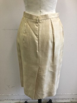 GIVENCHY, Gold, Silk, Cotton, Solid, Pencil Skirt, Back Hidden Zipper, Center Back Vent,
