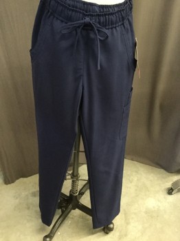 Womens, Nurse, Pant, EXCEL, Midnight Blue, Polyester, Cotton, Solid, XS, Drawstring/elastic Waist, Side Patch Cargo Pockets, Slit Pockets