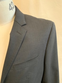 Mens, Suit, Jacket, BANANA REPUBLIC, Charcoal Gray, Wool, Solid, 42R, Single Breasted, Collar Attached, Notched Lapel, 3 Pockets, 2 Buttons