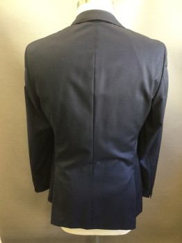 HUGO BOSS, Navy Blue, Wool, Solid, Single Breasted, Collar Attached, Notched Lapel, Hand Picked Collar/Lapel, 3 Pockets