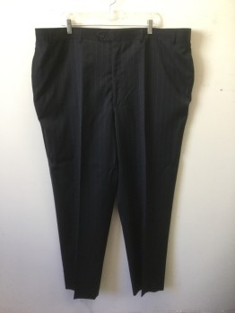 JOS.A.BANKS, Black, Gray, Wool, Stripes - Pin, Black with Gray Pinstripes, Flat Front, Button Tab Waist, Zip Fly, 4 Pockets,