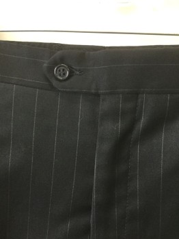 JOS.A.BANKS, Black, Gray, Wool, Stripes - Pin, Black with Gray Pinstripes, Flat Front, Button Tab Waist, Zip Fly, 4 Pockets,