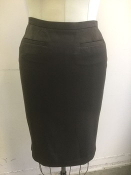 Womens, Skirt, Knee Length, GRACE ELEMENTS, Dk Brown, Polyester, Rayon, Solid, 8, Gabardine, Pencil Skirt, 3/4" Self Waistband, 2 Welt Pockets at Front Hips, Invisible Zipper at Back Waist **Barcode Located Behind Front Pocket