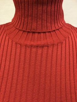 FOREVER 21, Red, Rayon, Polyester, Solid, Red Ribbed, Turtleneck, Sleeveless,