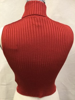 FOREVER 21, Red, Rayon, Polyester, Solid, Red Ribbed, Turtleneck, Sleeveless,