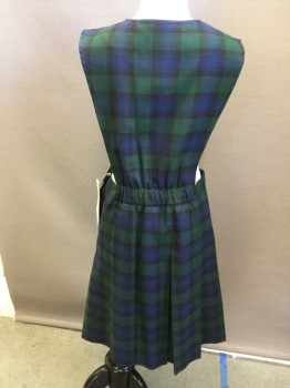 Childrens, Jumper, PRIVATE LINE, Dk Green, Navy Blue, Black, Wool, Polyester, Plaid, 8, V-neck, Sleeveless, Double Breasted, Drop Pleated Skirt, Side Zipper,