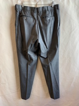 SUIT SUPPLY, Gray, Wool, Solid, Heathered, SUIT PANTS, Flat Front, 5 Pockets, Belt Loops, Zip Fly, Button Closure