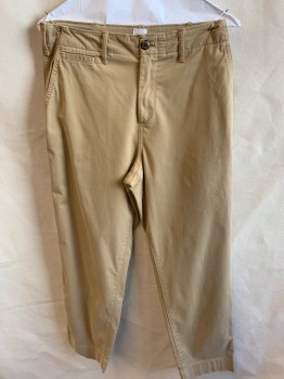 GAP, Khaki Brown, Cotton, Elastane, Solid, 1.5" Waistband with Belt Hoops, Flat Front, 5 Pockets