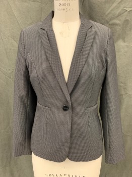 Womens, Blazer, F&F, Black, Silver, Polyester, Grid , B 38, 12, W 33, Single Breasted, Peaked Pleated Lapel, 1 Button, 2 Pockets