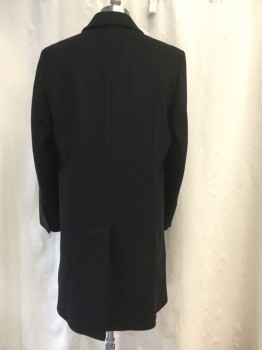 Mens, Coat, Overcoat, MICHAEL KORS, Black, Nylon, Cashmere, Solid, 40R, 3 Button Front, Notched Lapel, 3 Pockets, Vent in Back, Fully Lined