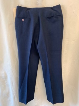 N/L, Navy Blue, Polyester, Solid, Textured Crepe, Red and White Trim at Front Pockets, Self Belt Detail with Silver Buckle at Waist, Boot Cut, Zip Fly, 4 Pockets,