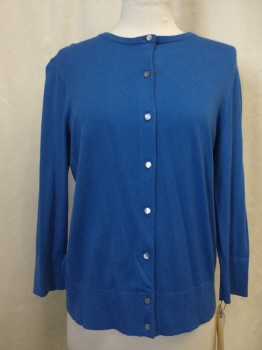 ANN TAYLOR, Blue, Poly/Cotton, Modal, Solid, Button Front,