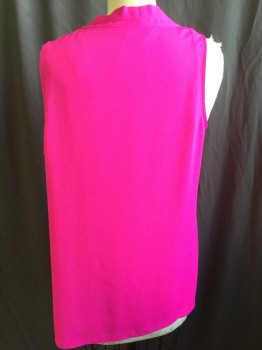VINCE CAMUTO, Hot Pink, Polyester, Solid, V-neck, 1" Sewn/released Front Center, Sleeveless, Flair, Curved and Uneven Hem