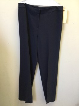 ST JOHN, Navy Blue, Polyester, Wool, Solid, Flat Front, Zip Fly, Straight Leg