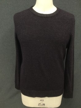 Mens, Pullover Sweater, DYLAN GRAY, Aubergine Purple, Viscose, Nylon, Heathered, M, Long Sleeves, Crew Neck, Ribbed Knit Neck/Waistband/Cuff/Sides