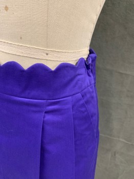 Womens, Skirt, Mini, J. CREW, Purple, Cotton, Spandex, Solid, 00, Scallopped Waistband, Side Zip, Pleated