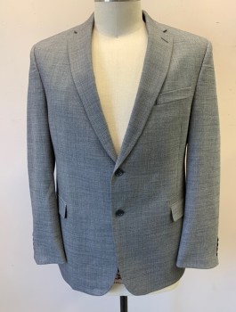 PALM BEACH, Gray, Charcoal Gray, Wool, Polyester, 2 Color Weave, Single Breasted, Notched Lapel, 2 Buttons, 3 Pockets