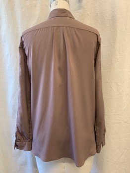 Womens, Blouse, SPENCE, Dk Khaki Brn, Polyester, Solid, S, Collar Attached, Button Front, Long Sleeves