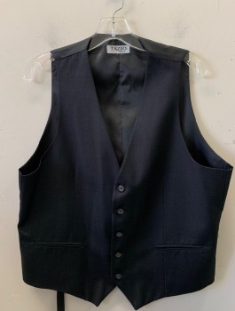 Mens, Suit, Vest, TAZIO, Charcoal Gray, Wool, Polyester, Solid, 42, 5 Button, 2 Pocket