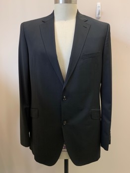 Mens, Suit, Jacket, TED BAKER, Black, Wool, Polyester, Solid, 38/32, 46 XL, 2 Buttons, Single Breasted, Notched Lapel, 3 Pockets,