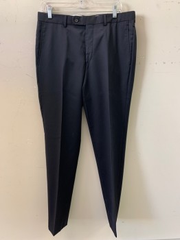 Mens, Suit, Pants, MALIBU CLOTHES, Black, Wool, Solid, 32/34, F.F, Side Pockets, Zip Front, Belt Loops