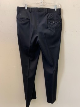 Mens, Suit, Pants, MALIBU CLOTHES, Black, Wool, Solid, 32/34, F.F, Side Pockets, Zip Front, Belt Loops