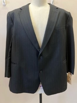 PALM BEACH, Black, Gray, Pinstripe, C.A., Notched Lapel, SB. 3 Pckts, Back Vent