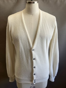 PURITAN, Off White, Acrylic, Solid, Cardigan, V-N, 6 Btn, L/S