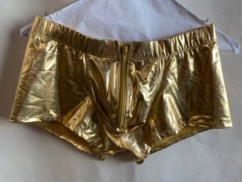 Mens, Shorts, GARY M, Gold, Polyester, Spandex, Solid, M, Elastic Waistband, Zip Fly