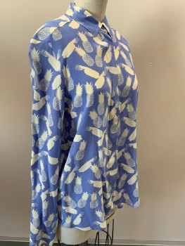 Womens, Blouse, & OTHER STORIES, Periwinkle Blue, Off White, Silk, Novelty Pattern, 4, L/S, B.F., C.A., Pineapple Pattern