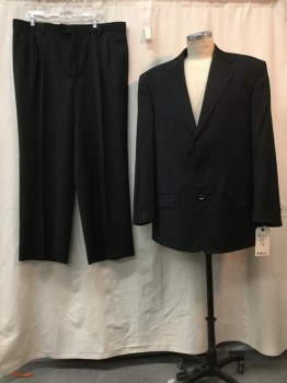 ANGELINO, Black, Wool, Solid, Black, Notched Lapel, 3 Buttons,  3 Pockets,
