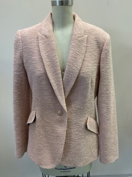 Womens, Blazer, L'AGENCE, Ballet Pink, Poly/Cotton, Solid, 6, Single Breasted, 1 Button, Peaked Lapel, 2 Pockets With Flaps. Slubs, Medallion Shank Button