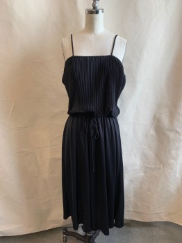 N/L, Black, Polyester, Solid, Straps, Accordion Pleated Bust, Matching Tie Belt