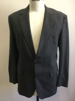 BROOKS BROTHERS, Gray, Wool, Plaid, Single Breasted, Notched Lapel, 2 Buttons,  3 Pockets