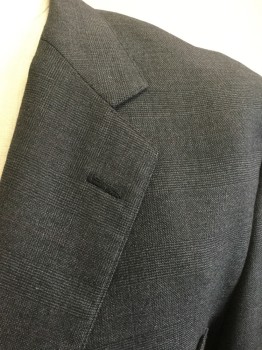 BROOKS BROTHERS, Gray, Wool, Plaid, Single Breasted, Notched Lapel, 2 Buttons,  3 Pockets