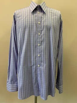 Mens, Casual Shirt, ANTO, Periwinkle Blue, Navy Blue, White, Cotton, Plaid, 37, 18, L/S, Button Front, Collar Attached,