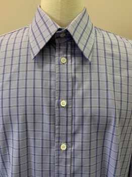 Mens, Casual Shirt, ANTO, Periwinkle Blue, Navy Blue, White, Cotton, Plaid, 37, 18, L/S, Button Front, Collar Attached,