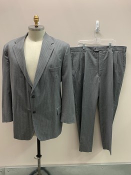 PRONTO UOMO, Gray, Wool, Stripes, Notched Lapel, 2 Button Single Breasted, 3 Pockets