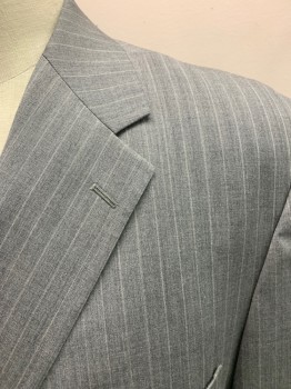 PRONTO UOMO, Gray, Wool, Stripes, Notched Lapel, 2 Button Single Breasted, 3 Pockets