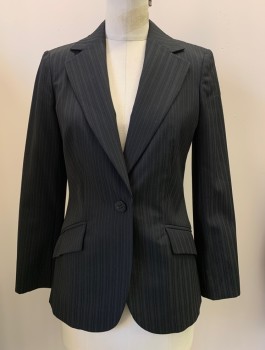 ADRIENNE VITTADINI, Black, Pink, Gray, Wool, Polyester, Stripes - Pin, Single Breasted, Notched Lapel, Top Pockets,