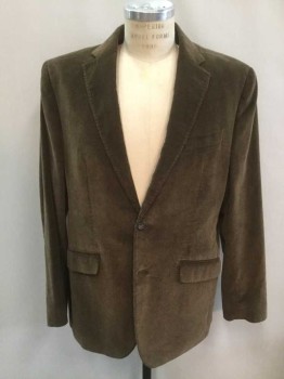 Mens, Sportcoat/Blazer, BANANA REPUBLIC, Brown, Cotton, Cashmere, Solid, 44R, Corduroy, Single Breasted, Notched Lapel, 2 Buttons,  3 Pockets, Beige Lining
